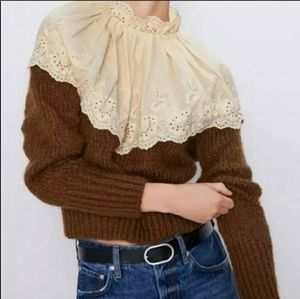 Zara Brown Lace & Knit Sweater